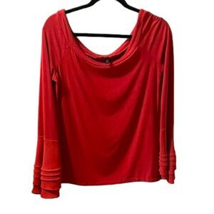 White House Black Market Bell Sleeved Top Womens Large Burnt Orange Red Coral